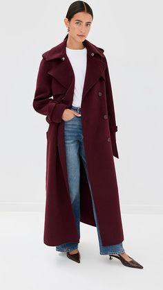 SIMKHAI Rumi Belted Long Coat | Shopbop Formal Double-breasted Wool Coat With Belted Cuffs, Double-breasted Belted Wool Coat For Work, Belted Wool Coat With Notch Lapel, Wool Coat With Self Belt For Workwear, Double-breasted Wool Pea Coat With Belted Cuffs, Belted Double-breasted Wool Coat For Business, Classic Double-breasted Wool Coat With Belted Cuffs, Wool Double-breasted Belted Pea Coat, Office Wool Coat With Belted Cuffs For Fall