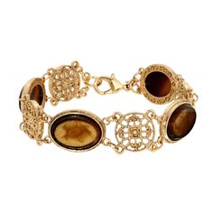 Meso Round Intricate Filigree Oval Topaz Glass Stones Link Bracelet 7.75 Luxury Gold Bracelet With Oval Cabochon, Luxury 22k Gold Filigree Jewelry, Luxury Heirloom Faceted Jewelry, Luxury Antique Etched Jewelry, Luxury Ornate Etched Jewelry, Luxury Gold Plated Filigree Bracelets, Luxury Gold Filigree Bracelet, Luxury Yellow Gold Filigree Bracelet, Luxury Ornate Oval Bracelets