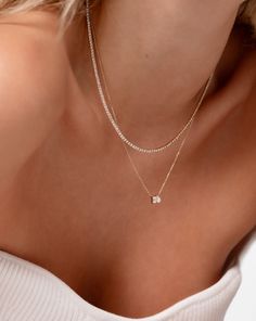 Classic Diamond Tennis Necklace – Ring Concierge Luxury Dainty Jewelry For Anniversary, Necklaces With Two Diamonds, Bridal Necklace Diamond, Necklaces With Pendants, Dainty Tennis Necklace, Classy Necklace Stack, Layered Diamond Necklaces, Diamond Layered Necklace, Dainty Wedding Necklace