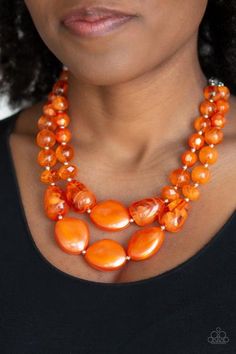 PAPARAZZI BEACH GLAM - ORANGE – Bee's Bling Bash Beach Glam, Amber Bead Necklace, Earthy Style, Orange Necklace, Cats Eye Stone, Green Gems, Silver Feather, Amber Beads, Paparazzi Accessories