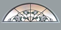 a stained glass window with flowers on it's side and the top half painted white