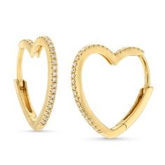 Sweet and romantic, these diamond heart-shaped hoop earrings are the perfect gift for the one you love. 10K gold Each heart-shaped hoop shimmers with diamonds along the top and front edges 1/10 ct. t.w. of diamonds Hinged backs Elegant Huggie Earrings For Valentine's Day, Valentine's Day Heart Shaped Fine Hoop Earrings, Valentine's Day Heart-shaped Fine Hoop Earrings, Valentine's Day Huggie Heart Earrings, Elegant Yellow Gold Double Heart Hoop Earrings, Yellow Gold Open Heart Huggie Earrings, Elegant Yellow Gold Huggie Earrings For Valentine's Day, Yellow Gold Heart-shaped Hoop Earrings For Wedding, Elegant Double Heart Yellow Gold Hoop Earrings