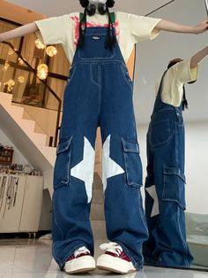 https://shoptery.com/collections/aesthetic-fashion/products/star-printed-denim-rompers?ref=6l38yava Comfortable Dress Pants For Women, Baggy Clothes Inspo Summer, Cool Comfortable Outfits, Overalls Outfit Y2k, Baggy Pants Drawing Reference, Baggy Overalls Outfit 90s, Dress And Jeans Outfit, Star Inspired Outfits, How To Style Overalls