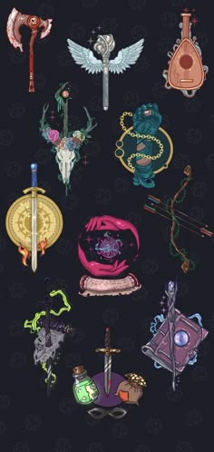 a bunch of different types of items on a black background