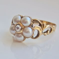 Pearl Filigree Ring, Georgian Ring Engagement, 19th Century Engagement Ring, Georgian Wedding Ring, Vintage Ring Engagement, Gold And Pearl Ring, Vintage Pearl Engagement Ring, Bridgerton Ring, 1800 Jewelry