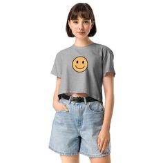 Y2K Smiley Face Baby Tee Trendy Crop Top With Retro Vibes, Y2K Fashion, Nostalgic Vibes - Etsy Y2k Text Print Cropped T-shirt For Streetwear, Cheap Y2k Cropped T-shirt With Text Print, Y2k Cropped T-shirt With Text Print, Spring Tops With Smiley Face, Short Sleeve, Y2k Cropped Slogan T-shirt, Trendy Crop Tops, Cropped Tube Top, Smiley Face, Y2k Fashion