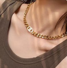 Simplicity Fashion, Heavy Chain, Mua Sắm, Cuban Link, Steel Necklace, Clean Girl, Letter Necklace, Gold Fashion, Fashion Jewelry Necklaces