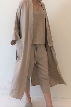 a mente Natural linen Kimono Robe Gown - Wheat