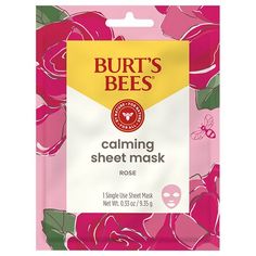 Burt's Bees Calming Sheet Mask with Rose Hydrating Face Mask, Natural Skincare Brands, Facial Sheet Mask, Face Sheet Mask, Rose Extract, Hydrated Skin, Burt's Bees, Improve Skin Texture, Pink Peony