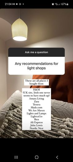 an image of a bed with the text'any recommendions for light shops '