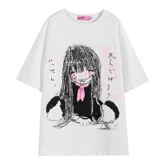 Attention: This price includes a T-shirt only, others are not included. Neckline:Round Neck  	 		 			Size 			S 			M 			L 		 		 			Bust 			68 			69 			71 		 		 			Full Length 			108 			112 			116 Harajuku Tops With Funny Print, Harajuku Style Cotton T-shirt With Screen Print, White Harajuku Top With Funny Print, Harajuku Style Tops With Funny Print For Spring, Harajuku Style Screen Print Tops For Spring, Harajuku Style T-shirt With Letter Print And Short Sleeves, Harajuku Style Cotton T-shirt With Letter Print, Harajuku Style Cotton Cartoon Print T-shirt, Harajuku Style Cotton T-shirt With Cartoon Print