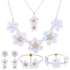 PRICES MAY VARY. Complete Flower Jewelry Set: you will receive 2 pieces of flower pendant necklaces, 2 pairs of boho enamel floral earrings, 2 pieces of flower adjustable bracelets, coming in different styles, trendy and stylish accessories to complete your boho look Delicate Boho Style: our floral necklace features delicate flower design, charming white colors, multiple layer design, sophisticated and fashionable, distinctive and elaborate, adding fresh and elegant touch to your outfit Lightweight and Reliable Material: this flower necklace earrings bracelet set is crafted from delicate rhinestones and sturdy alloy, attractive and eye watching, reliable and lightweight, can provide you with a pleasant and long time service Appropriate Size to Wear: featuring proper size for most women and Flower Shaped Alloy Jewelry For Gifts, Flower-shaped Alloy Jewelry For Gift, Flower Shaped Alloy Jewelry Gift, Flower-shaped Alloy Jewelry Gift, Flower Shaped Metal Jewelry For Parties, Adjustable Flower Decoration Jewelry For Party, White Alloy Jewelry Sets For Gifts, Silver Flower-shaped Metal Jewelry Sets, Adjustable White Jewelry With Flower Decoration