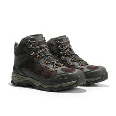 These hiking boots are designed for outdoor adventures with waterproof protection and a heat-reflective microfiber lining to keep your feet dry and comfortable. The robust rubber outsole and EVA midsole are perfect for navigating trails or scaling mountains. The multi-directional lugs provide superior traction on various terrains, while the lightweight EVA footbed and contoured foam insole offer all-day comfort and support. These boots are versatile enough to pair with high-performance hiking ge Leather Hiking Boots, Mountaineering Boots, Hiking Backpacking, Tactical Clothing, Hiking Gear, Hiking Backpack, Designer Boots, Outdoor Hiking, Outdoor Adventures