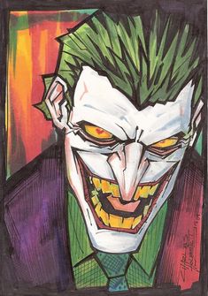 a drawing of the joker with yellow eyes