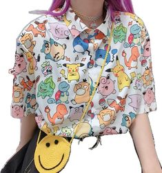 Summer Cartoon Character Print Tops, Casual Multicolor Cartoon Print Tops, Harajuku Tops With Funny Print, Casual Multicolor Character Print Tops, Casual Cotton Tops With Random Print, Harajuku Style Cotton Printed Top, Cotton Harajuku Printed Tops, Cotton Printed Harajuku Tops, Cotton Short Sleeve Tops With Random Print