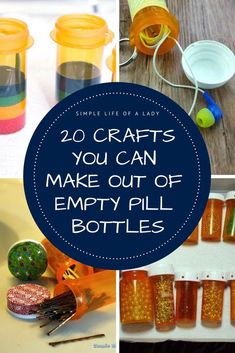 some jars and spoons that are on a table with the words 20 crafts you can make out of empty fill bottles