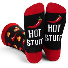 PRICES MAY VARY. Cotton Blend Imported Pull On closure Machine Wash Hot socks for spicy people: These funny food socks for men and women make the best gift for any hot sauce lover...or that special hottie you have your eye on - they get amazing reactions and huge smiles, creating a fun moment for the recipient they’re sure to remember. Plus, they’re a practical gift that they’ll actually use, and will love to wear! The design features a colorful pattern of hot chili peppers plus hot sauce bottle Funny Socks For Men, Novelty Gifts For Men, Food Socks, Stocking Stuffers For Men, Spicy Food, Food Product, Best Stocking Stuffers, Hidden Message, Gifts For Sports Fans