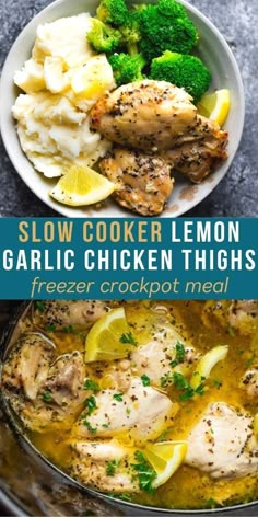 this slow cooker lemon garlic chicken thighs is an easy and delicious meal