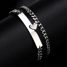 Material: Stainless Steel Weight: 23g/Pair (Cuban Chain) 25g/Pair (NK Chain) Chain Length: Heart Pendant Chain: 18cm Bar Pendant Chain: 20cm Package: A Pair of Bracelet 【How to Order】 1 Choose Style 2 Add your personalized text (e.g. Longitude, Coordinates, Roman Numeral, Names, Initials, Anniversary, Symbol etc.) 3 Choose Quantity 4 Submit Order Stainless Steel Friendship Bracelets, Promise Bracelets For Valentine's Day In Stainless Steel, Couples Stainless Steel Bracelets For Friendship, Valentine's Day Promise Bracelets In Stainless Steel, Valentine's Day Promise Bracelet In Stainless Steel, Silver Couples Bracelets For Valentine's Day, Couples Silver Bracelets For Valentine's Day, Couples Bracelets For Valentine's Day, Couples Bracelets For Valentine's Day Promise