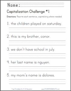 capitalization challenge worksheet for students to practice capitalizing the number 1 and 2