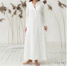 Lasaky - Ancient Chinese Style Long Dress in Soft Cotton Long Sleeve Cocktail Dresses, Vestidos Retro, Button Shirt Dress, Loose Maxi Dress, Casual White Dress, Womens Fall Dress, Cotton Linen Dresses, Nyc Shopping, Linen Shirt Dress