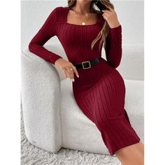 -Item Id 27856390 -Details: Rib-Knit -Neckline: Square Neck -Sleeve Type: Regular Sleeve -Style: Elegant -Type: Bodycon -Waist Line: Natural -Hem Shaped: Pencil -Color: Burgundy -Pattern Type: Plain -Sleeve Length: Long Sleeve -Fit Type: Slim Fit -Length: Midi -Material: Fabric -Composition: 96% Polyester, 4% Elastane -Care Instructions: Hand Wash Or Professional Dry Clean -Sheer: No -Fabric: Medium Stretch **Open To Offers!!!** **Bundle To Save More** **30% Off Bundles Of 2 Or More Items!!** ** Casual Ribbed Bodycon Dress For Work, Winter Bodycon Dress With Square Neck, Fitted Ribbed Midi Dress With Square Neck, Casual Ribbed Square Neck Dress, Ribbed Bodycon Dress With Square Neck, Ribbed Square Neck Bodycon Dress, Ribbed Square Neck Dresses For Winter, Ribbed Square Neck Winter Dresses, Winter Ribbed Square Neck Dress