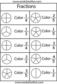 fraction worksheet with numbers and fractions on the same page, including two different colors