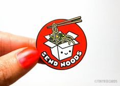 Send Noods! Our cheeky and rude ramen enamel lapel pins make perfect stocking stuffers, gifts, favors, and are so fun to collect and wear. Design features a cute kawaii ramen noodles illustration with the funny and cheeky text "Send Noods" * Hard enamel pin * Black nickel metal * 1.25" size * 1 metal fastener on back  ► GET 15% OFF! Get a coupon code e-mailed to you instantly when you sign up for our newsletter at: https://subscribepage.io/f8HK7L  Follow Us! We're @tinybeecards on instagram, twitter & facebook. Back to the shop: https://www.etsy.com/shop/TinyBeeCards Copyright ©2019 Tiny Bee Cards. All rights reserved. Noodles Illustration, Kawaii Ramen, Send Noods, Enamel Pin Funny, Enamel Pin Display, Enamel Pin Collection, Bee Cards, Nickel Metal, Pretty Pins