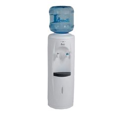 a water dispenser with a blue bottle on top