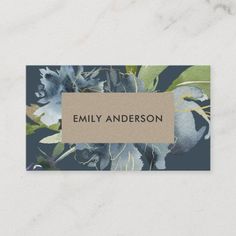 a blue and green floral business card with a name tag on the front that says,'personalized '