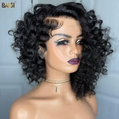 Feathered Layered Hairstyles, Curly Short Bob, Long Hair Wigs, Curly Short, Layered Cut, Front Lace Wigs, Short Curly Bob, Black Wig, Short Bob Wigs