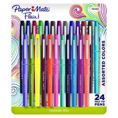 the paper mate pens are lined up in different colors