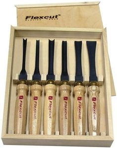 six baseball bats in a wooden box with their lids open and the case opened to show them