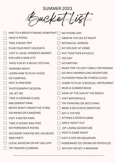 the summer bucket list is shown in black and white