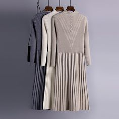 This Thickened Straight Woolen Long Knitted Sweater Dress is perfect for everyday wear. Even in the coldest temperatures, it keeps you warm because of its incredible thickness and the mid-calf office lady style makes it more demanding. It is made of a high-quality, breathable, and flexible cotton and spandex fabric. It is skillfully made and fitted to the contours of your body. Pick your favorite from the available 4 color options. Specifications: Elasticity: High Stretch Sleeve Style: Regular F Long Pleated Dress, Knitted Sweater Dress, Turtleneck Jumper, Winter Knit Sweater, Office Dresses For Women, Turtle Neck Jumper, Office Fashion Women, Long Knit, Winter Sweater