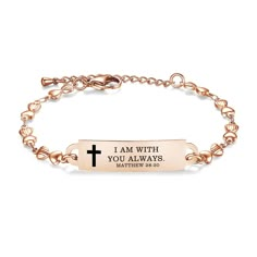 Elevate your faith with our stunning stainless steel Bible verse bracelet, a symbol of hope and peace. This beautiful accessory serves as a tangible reminder of faith and inner strength, providing inspiration and comfort during daily wear. Crafted with care, this bracelet is nickel-free and waterproof, making it skin-friendly and enduring. Its low allergenicity ensures comfort and confidence, allowing you to wear your faith proudly. With an adjustable heart chain and lightweight design, this bra Adjustable Rose Gold Metal Name Bracelet, Adjustable Rose Gold Chain Bracelet In Stainless Steel, Adjustable Rose Gold Stainless Steel Chain Bracelet, Adjustable Stainless Steel Chain Bracelet In Rose Gold, Mother's Day Metal Bracelets With Adjustable Chain, Adjustable Metal Chain Bracelet For Personalized Gifts, Engraved Rose Gold Metal Bracelets, Inspirational Adjustable Gold Charm Bracelet, Adjustable Tarnish Resistant Bracelets For Mother's Day