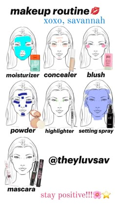 my updated makeup routine!!💋 Easy School Makeup, Teenage Makeup, Makeup Routine Guide, No Make Up Make Up Look, Makeup Charts, Makeup Order, Simple Makeup Tips, Makeup Face Charts, Beauty Makeup Tutorial