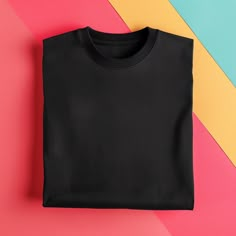 Mockup of Black Folded Tee, Colored Background MockUp, T Shirt Mockup, Clothing Mockup, Black T Mockup, Digital File Download. Mock Up T Shirt, Customizable Shirts, Social Media Images, How To Make Logo, Colored Background, Clothing Mockup, T Shirt Mockup, Tshirt Mockup, Shirt Mockup