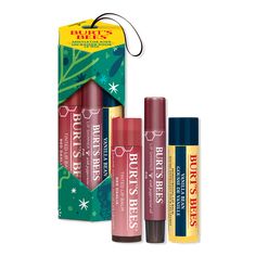 Tinted Lip Balm and Lip Shimmer 3 Piece Gift Set - MISTLETOE KISS H2024BenefitsPERFECT HOLIDAY GIFT SET: One Burt's Bees Mistletoe Kiss Lip Balm, Tinted Lip Balm and Lip Shimmer Gift Sets in festive holiday packaging that's ready to give - no wrapping requiredNO.1 RECOMMENDED NATURAL SKINCARE BRAND: Burts Bees is the No.1 natural skincare brand* *Based on a September 2021 NielsenIQ national survey of U.S. DermatologistsMOISTURIZES AND SOFTENS: Each lip balm is formulated with nourishing ingredients that hydrate and revitalize dry lips, making this lip moisturizer set a fantastic holiday gift for lip care loversBELOVED FLAVOR: Moisturizing natural lip balm features a delicious vanilla flavor, while the lip shimmer offers an invigorating peppermint flavor with a refreshing tingleSUBTLE COLOR Burt’s Bees Tinted Balm, Halloween Lip Balm, Holiday Lip Balm, Burts Bees Tinted Balm, Ulta Gift Sets, Lip Balm Tinted, Good Christmas Gifts, Nivea Lip Balm, Dream Products