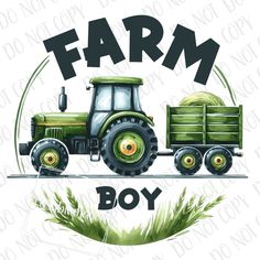 a green tractor with the words farm boy on it's side and an image of a