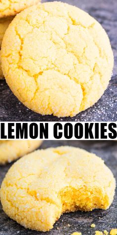 lemon cookies are stacked on top of each other with the words, lemon cookies above them