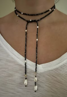 Lariat Wrap Necklace - Wear 4+ more Ways – Mac & Ry Jewelry Leather Lariat Necklace, Classy Diy Jewelry, Beaded Wrap Necklace, Wrap Around Necklace, Pearls And Beads Necklace, Adjustable Beaded Necklace, Lariat Necklace Outfit, Wrap Necklace Diy, Necklace Beads Ideas