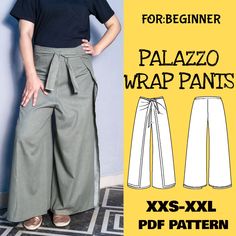 Palazzo Wrap Pants with clear step by step illustrated instructions and tips, perfect for beginners or experienced!  This pattern is available in English The pattern comes in the following sizes: XXS - XXXL. Complexity level for sewing pattern: 1/5 Recommended fabric: Cotton, linen, cotton, lightweight denim , Flowy polyester, silk fabric. Styling: Yoga Pants Wrap Pants Comfy and Easy Pants Flowy Pants Winter Pants Lounge Pants Summer Pants All my pattern files include layer option so you can choose to print just your size or multiple sizes of your choice to save ink and time. Files included: - US letter printable pattern (For print at home) -  A4 printable pattern (for print at home) - A0 printable pattern (For print at copy shop) - Book instruction with recommended fabric, its dimension, Wrap Yoga Pant, Plus Size Patterns For Women Free Pants, Plus Size Patterns For Women Free Wide Leg, No Sew Wrap Pants, Pajama Pants Pattern Free Printable, Palazzo Pants Free Pattern, Wrap Pants Sewing Pattern, Women Loose Pants, Fabric Styling