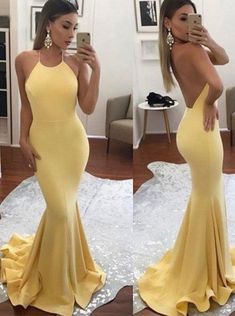 This Dress is fashionable for every occasion. the dress is made-to-order by professional tailors. You can choose from 50 colors, Regular sizes 2 to 16 and plus sizes 14w to 26W. Custom size is also available.. The product details: Color: Yellow, Silhouette: Mermaid, Neckline: Halter, Waistline: Natural Waist, Length: Long, Primary Fabric: Satin Yellow Prom Dress Mermaid, Pastel Yellow Prom Dress, Yellow Satin Prom Dress, Backless Mermaid Prom Dresses, Beautiful Formal Dresses, Yellow Prom Dresses, Yellow Prom Dress, Yellow Mermaid, Prom Dress Mermaid