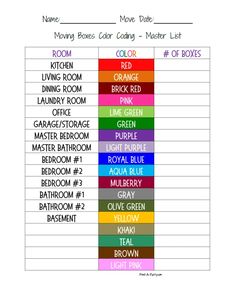 the color chart for each room in this house is very colorful and has many different names