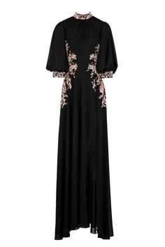 Description Black A-line, Long dress Loose, Short Sleeves Closed neckline Beading, Crepe Dry Clean Evening Dress RTWSS23-60JETBLACK34