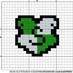 a cross stitch pattern with an image of a green alien head on the front and side