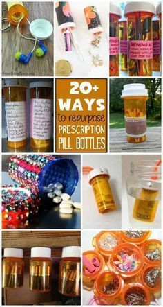 many different images of jars and spoons with the words, 20 ways to organize prescription pill bottles