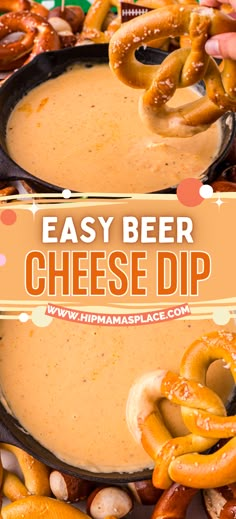 an easy beer cheese dip with pretzels in it