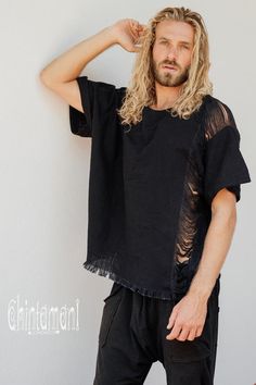 #clothing #men'sclothing #shirtstees #mantshirt #mensblacktshirt #mensbohoshirt #organicclothingmen #organicteeshirt #teeshirtmen #distressedtshirt #rippedtshirt #organictopmen #burningmanclothing #cyberpunkt-shirt #steampunkclothes #organiccottonshirt #chintamani #chintamanialchemistry Boho Chic Fashion Bohemian, Steampunk Clothes, Bohemian Style Men, Ripped Tshirt, Interesting Clothing, Cyberpunk Steampunk, Mens Top, Boho Men, Style Steampunk